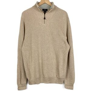 Brooks Brothers Mens Sweater Size XL Supima Cotton 1/4 Zip‎ Knit Pullover Tan